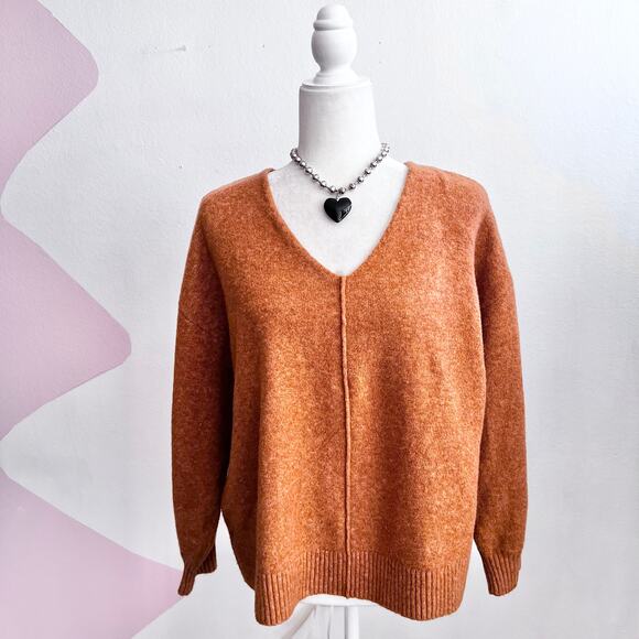 Burnt Orange V Neck Sweater Vintage Retro Cottagecore Academia Cozy Preppy Small - Picture 1 of 7